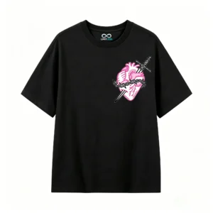 Remera Algodón Estampado Corazón Neón Estilo Urbano Oversize