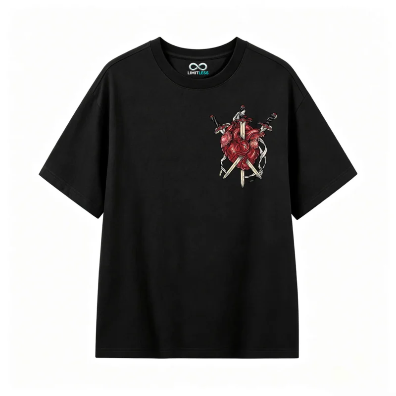 Remera Algodón Estampado Corazón Espadas Gótico Casual Premium