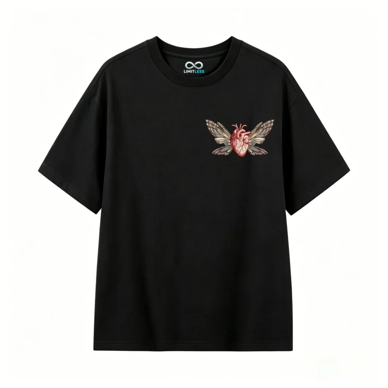 Remera Algodón Estampado Corazón Alas Mariposa Oversize