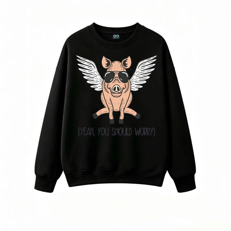 Funny Sunglasses Flying Pig Crew Neck Sweatshirt