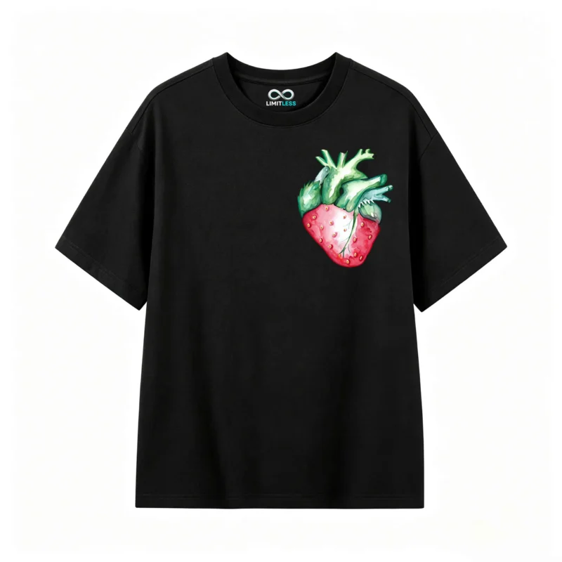 主图_1 Remera Algodón Estampado Frutilla Corazón Arte Botánico