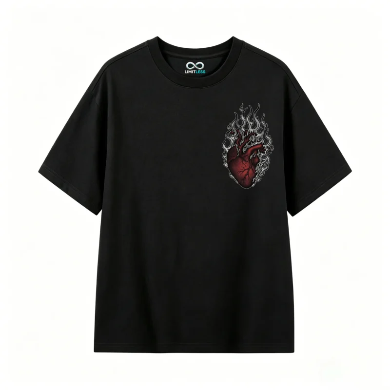 主图_1 Remera Algodón Estampada Corazón Fuego Diseño Urbano Trendy