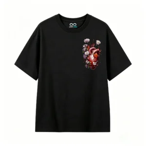 Remera Algodón Estampado Corazón Floral Arte Minimalista Premium