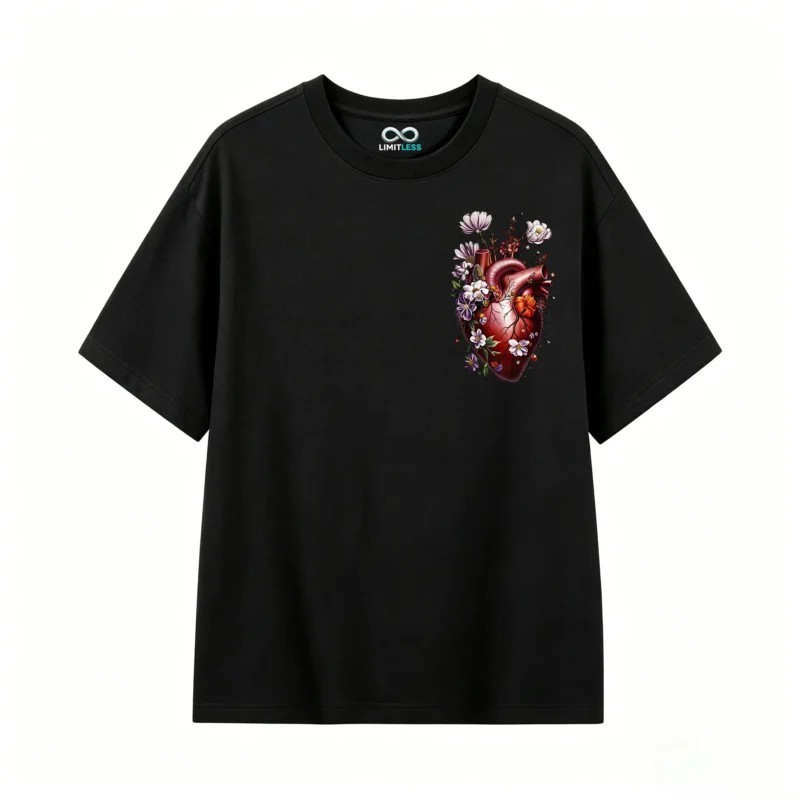 Remera Algodón Estampado Corazón Floral Arte Minimalista Premium