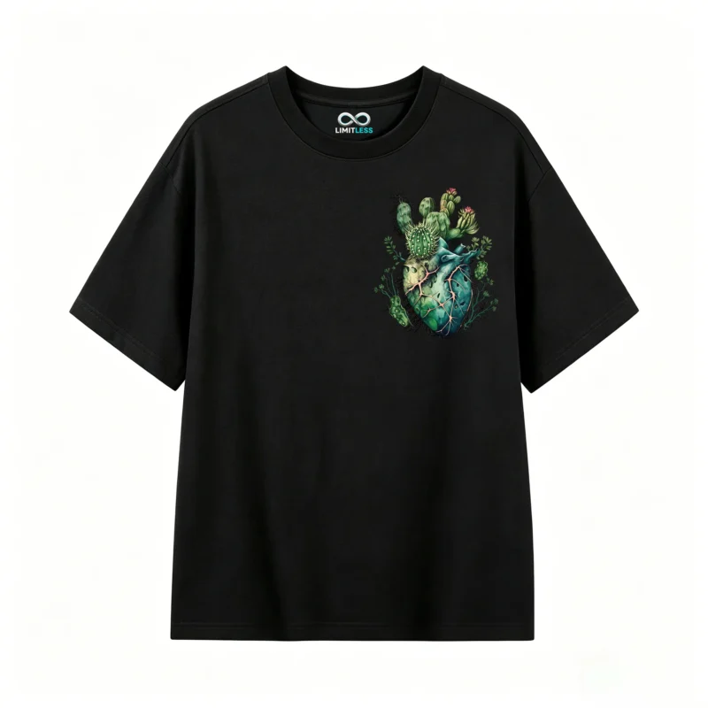 Remera Algodón Estampado Corazón Cactus Botánico Premium