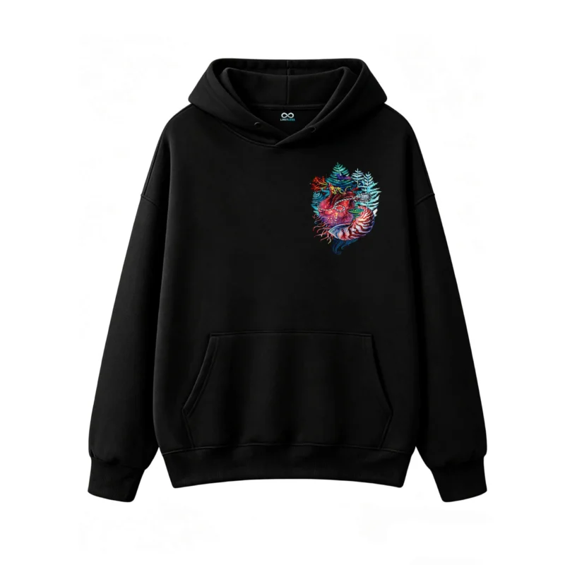 Buzo con Capucha Algodón Estampado Corazón Surrealista Arte Botánico