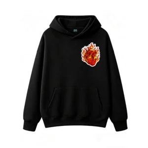 Buzo con Capucha Algodón Estampada Corazón Fuego Diseño Urbano Casual