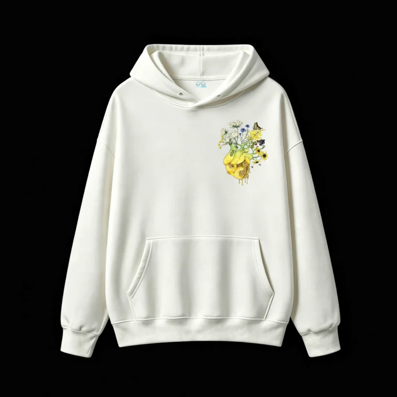 Buzo con Capucha Algodón Estampado Corazón Floral Abejas Natural Premium
