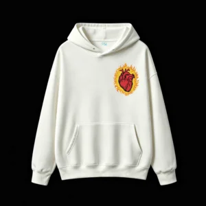 Buzo con Capucha Algodón Estampado Corazón Fuego Diseño Urbano Premium