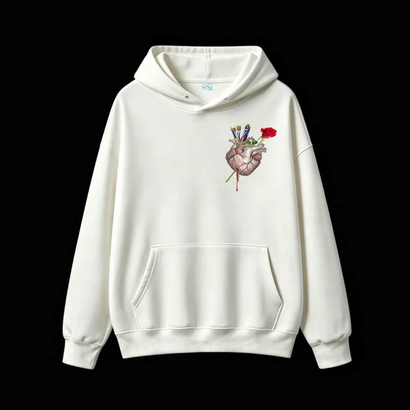 主图_2 Buzo con Capucha Algodón Estampada Corazón Artístico Pinceles Rosa