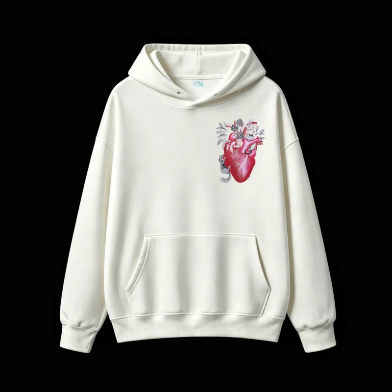 Buzo con Capucha Algodón Estampado Corazón Gatos Diseño Artístico Premium