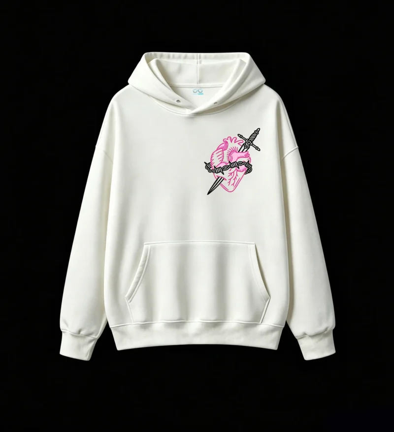 Buzo con Capucha Algodón Estampado Corazón Neón Estilo Urbano Oversize