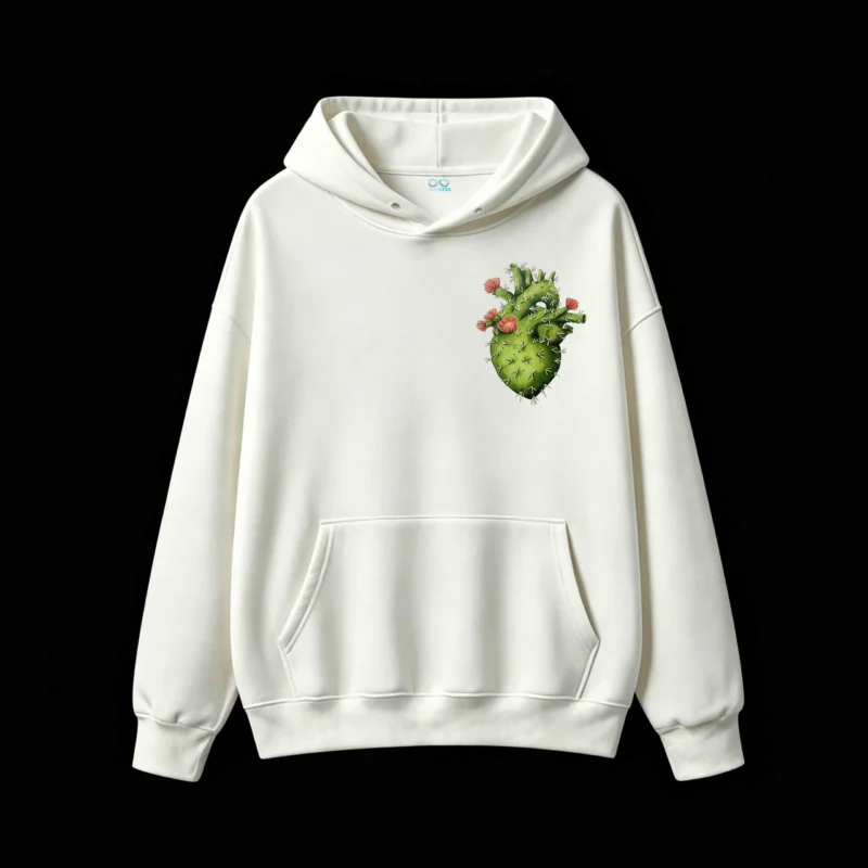 Buzo con Capucha Algodón Estampado Corazón Cactus Diseño Artístico Trendy
