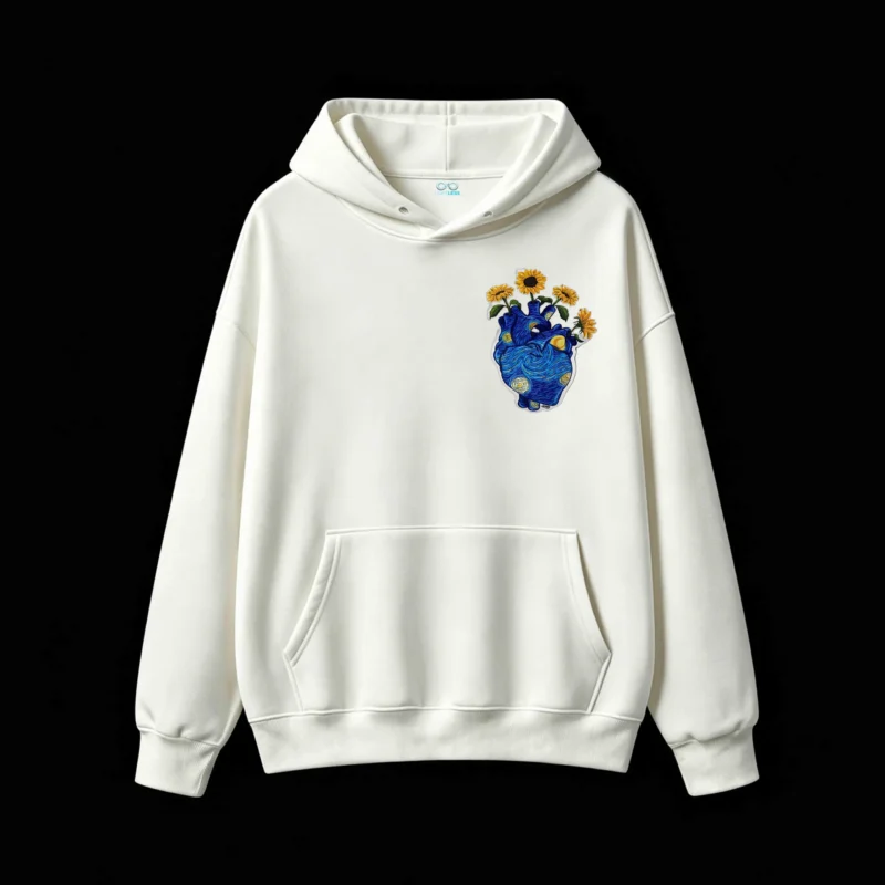 Buzo con Capucha Algodón Estampado Corazón Girasoles Arte Premium