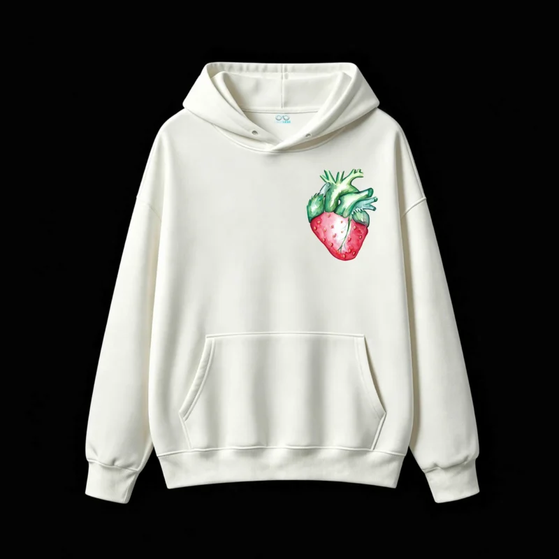 Buzo con Capucha Algodón Estampado Corazón Frutilla Arte Surrealista