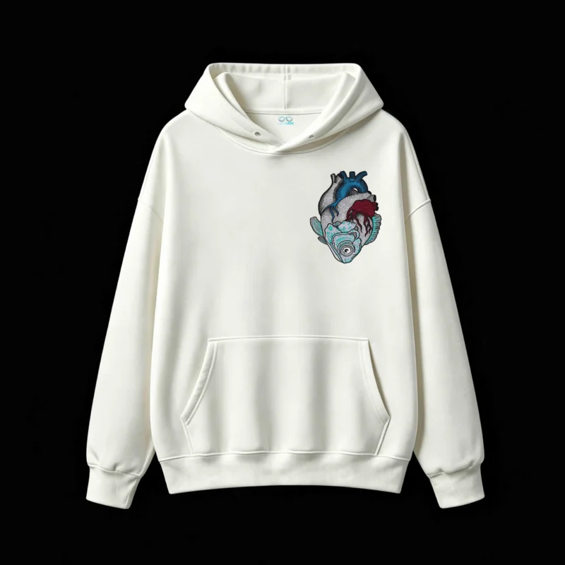 主图_2 Buzo con Capucha Algodón Estampado Corazón Pez Diseño Surrealista Premium
