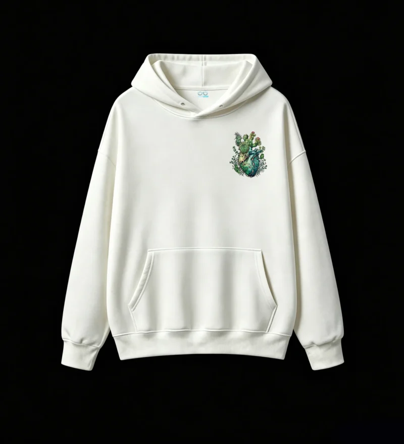 主图_2 Buzo con Capucha Algodón Estampado Corazón Cactus Botánico Premium
