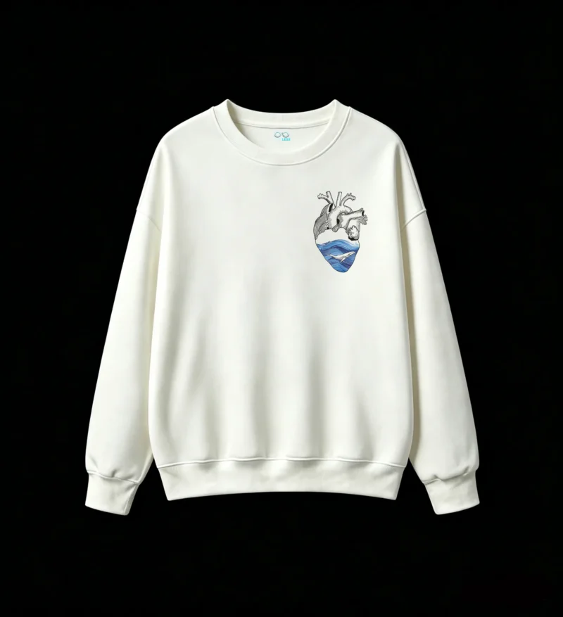 Buzo Cuello Redondo Algodón Diseño Corazón Océano Ballena Estilo Urbano