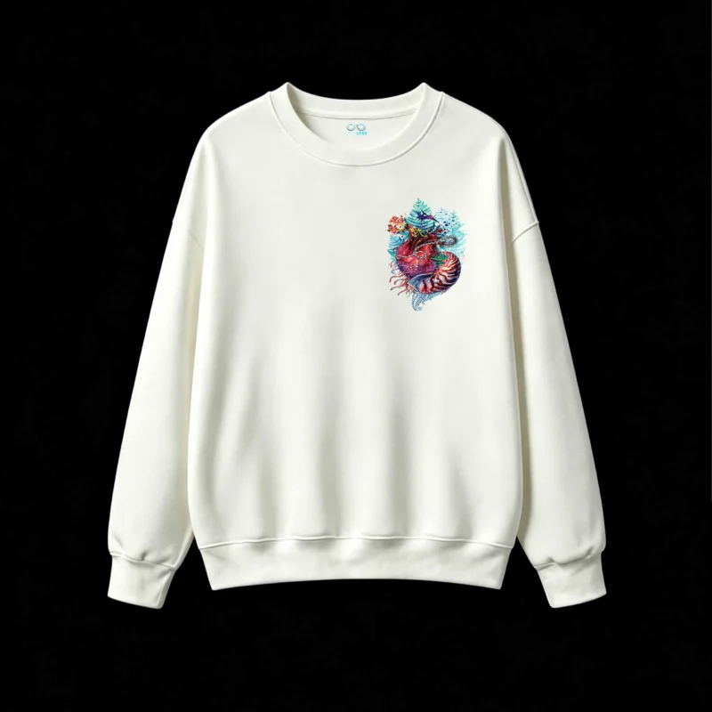 Buzo Cuello Redondo Algodón Estampado Corazón Nautilus Arte Surrealista