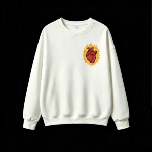 Buzo Cuello Redondo Algodón Estampado Corazón Fuego Diseño Urbano Premium