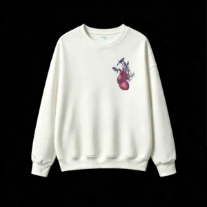Buzo Cuello Redondo Algodón Estampado Corazón Floral Arte Surrealista