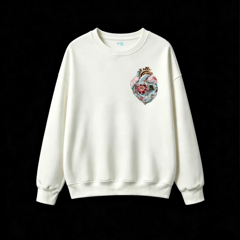 Buzo Cuello Redondo Algodón Estampado Corazón Floral Diseño Artístico Premium