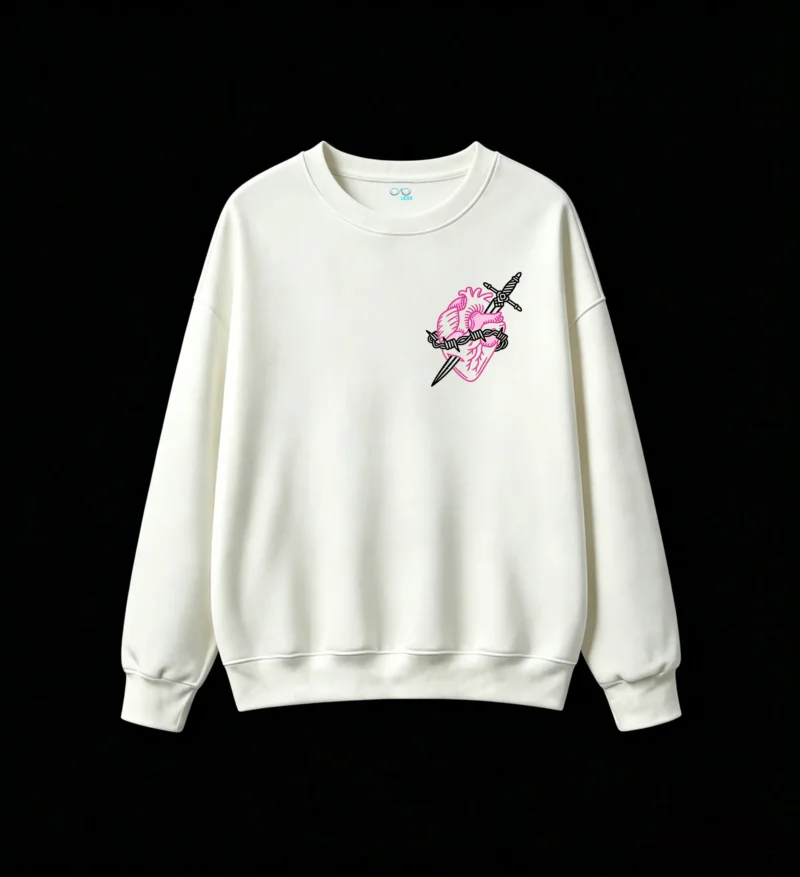 Buzo Cuello Redondo Algodón Estampado Corazón Neón Estilo Urbano Oversize