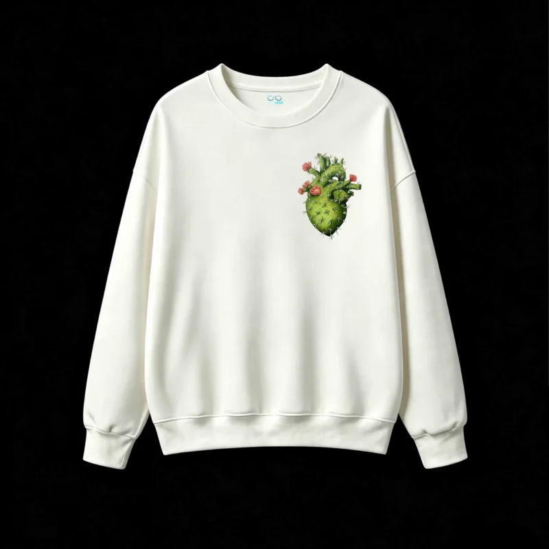 Buzo Cuello Redondo Algodón Estampado Corazón Cactus Botánico Original