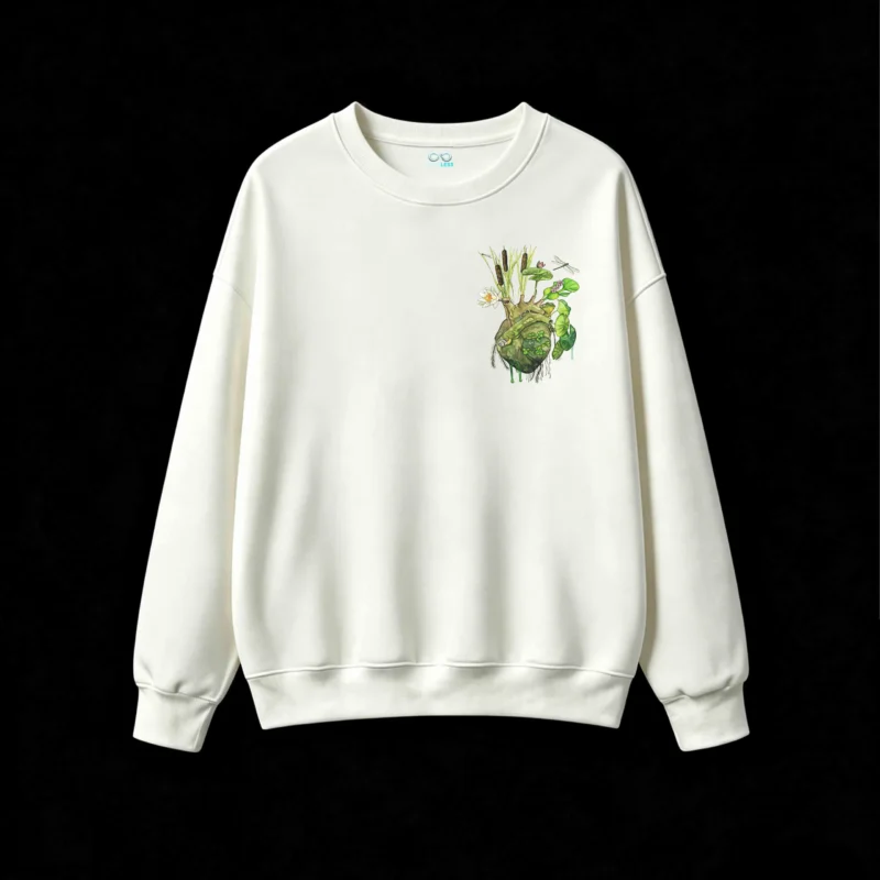 主图_2 Buzo Cuello Redondo Algodón Corazón Botánico Estampado Naturaleza Artística