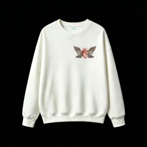 Buzo Cuello Redondo Algodón Estampado Corazón Alas Mariposa Diseño Gótico
