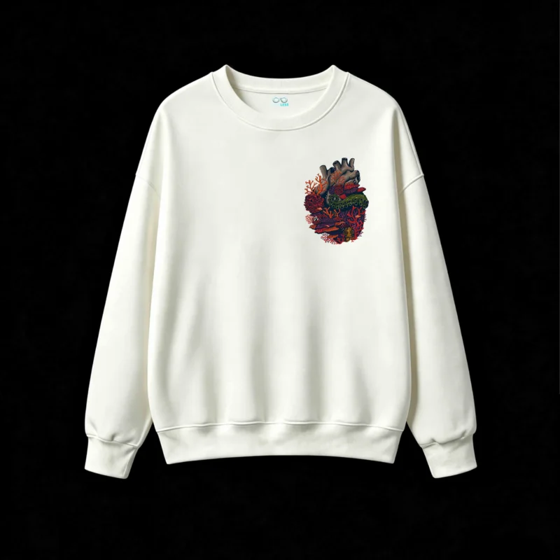 Buzo Cuello Redondo Algodón Estampado Arrecife Coral Pulpo Diseño Unico