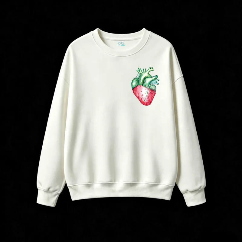 Buzo Cuello Redondo Algodón Estampado Corazón Frutilla Diseño Artístico