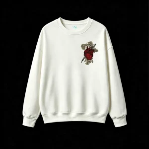 主图_2 Buzo Cuello Redondo Algodón Estampada Corazón Daga Flores Diseño Premium
