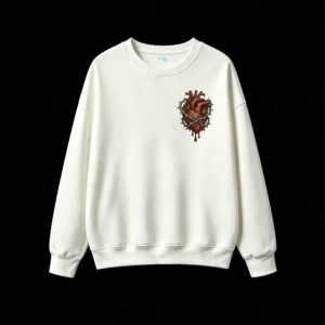 Buzo Cuello Redondo Algodón Corazón Espinas Estampado Gótico Oversize