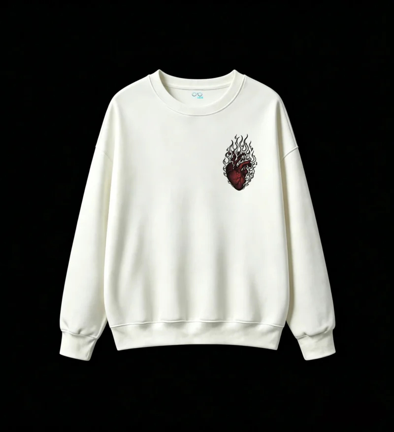 主图_2 Buzo Cuello Redondo Algodón Estampada Corazón Fuego Diseño Urbano Oversize