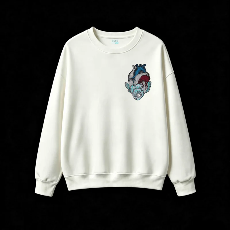 主图_2 Buzo Cuello Redondo Algodón Estampado Pez Corazón Arte Surrealista Trendy