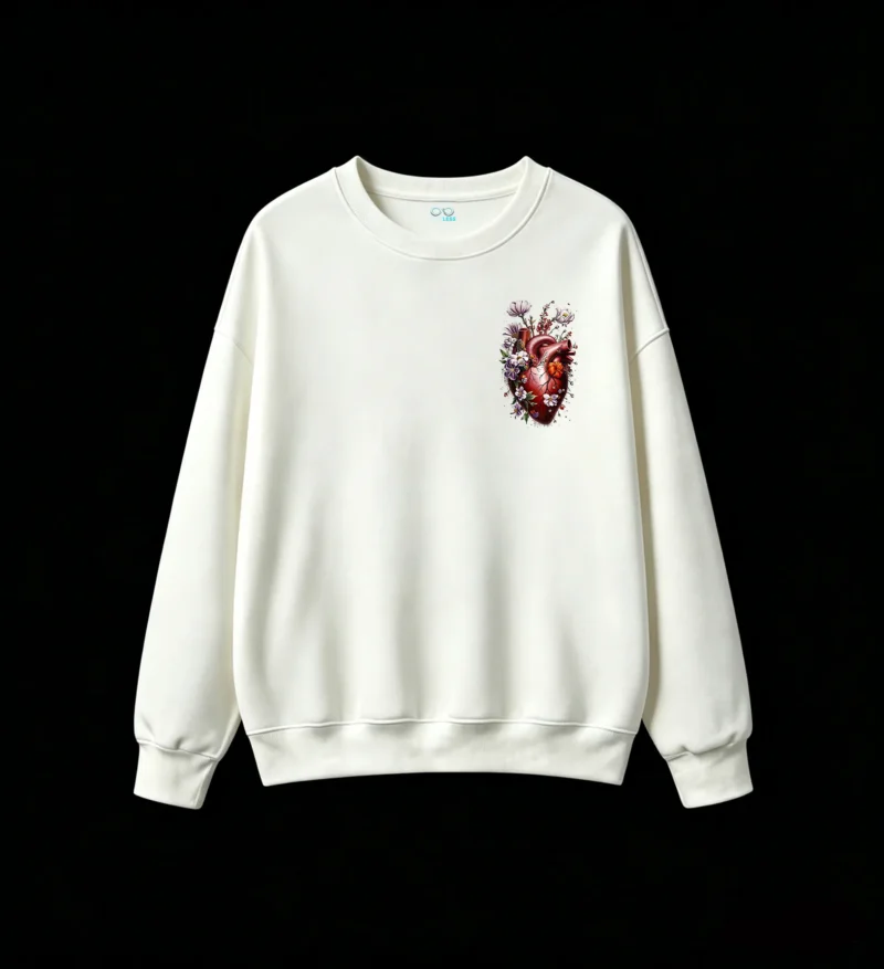 Buzo Cuello Redondo Algodón Estampado Corazón Floral Arte Urbano Premium