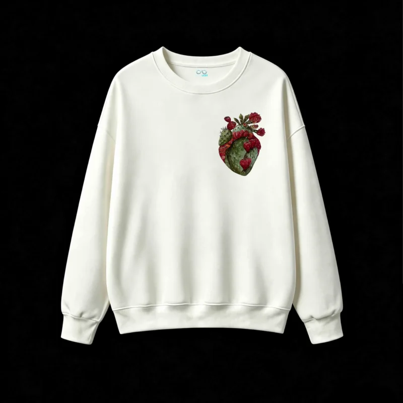 Buzo Cuello Redondo Algodón Diseño Corazón Cactus Estampado Full Color
