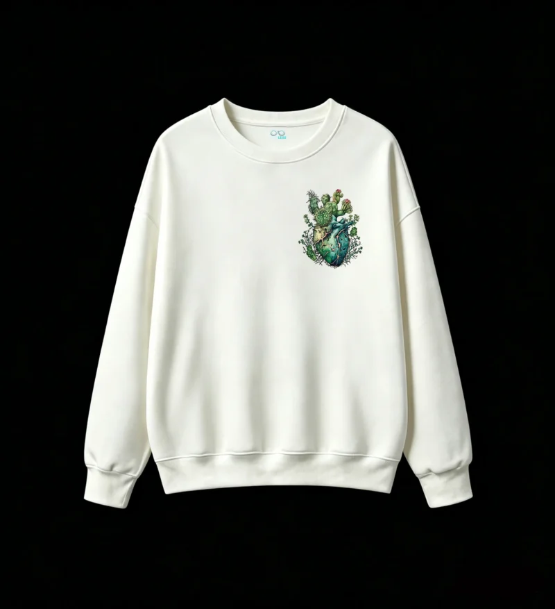 Buzo Cuello Redondo Algodón Estampado Corazón Cactus Diseño Artístico Premium