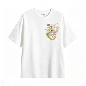 Remera Algodón Estampado Corazón Floral Arte Vintage Premium