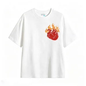 Remera Algodón Estampado Corazón Fuego Diseño Urbano Premium