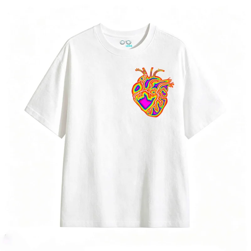 Remera Algodón Estampado Corazón Neón Estilo Urbano Oversize