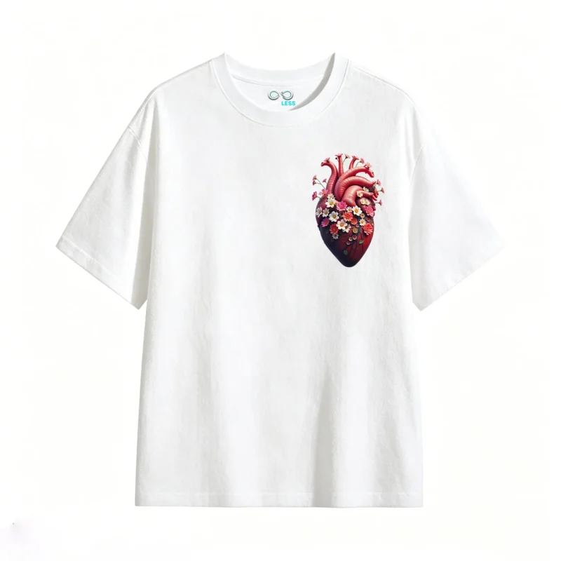 Remera Algodón Estampado Corazón Flores Diseño Artístico Top