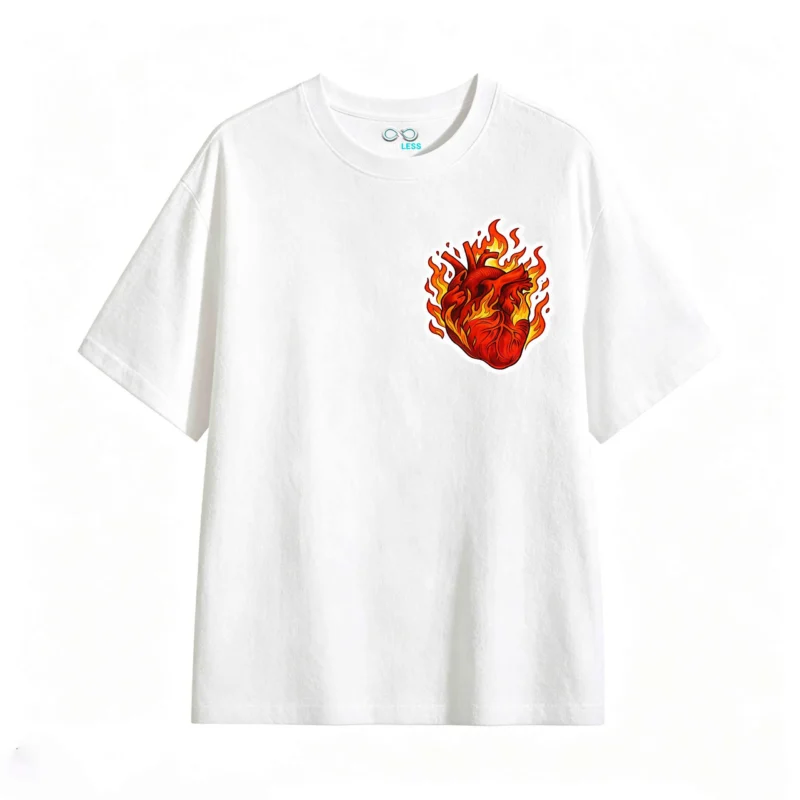 Remera Algodón Estampado Corazón Fuego Diseño Urbano Casual