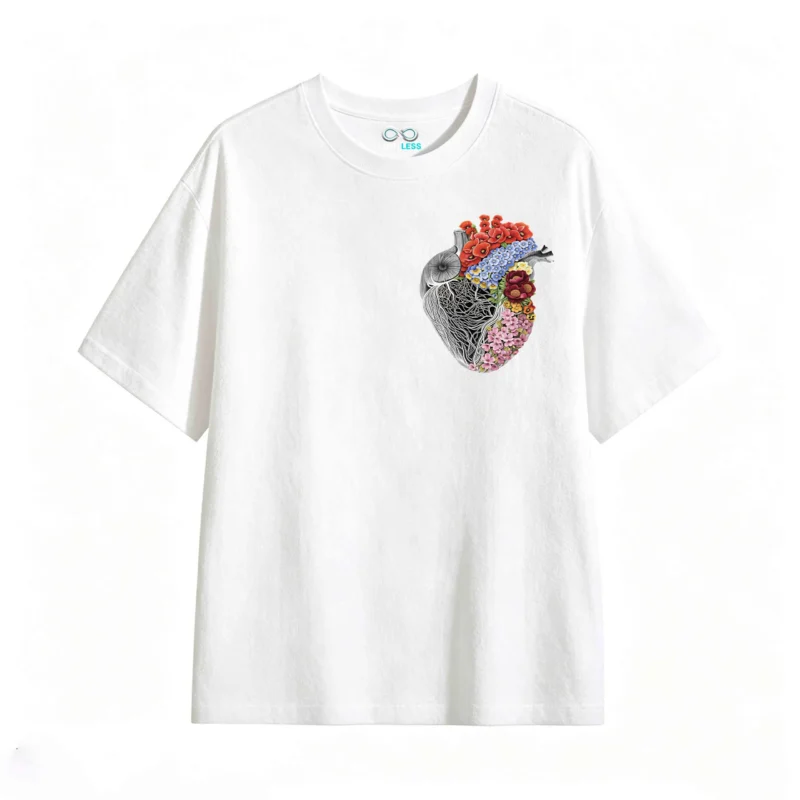Remera Algodón Estampado Corazón Floral Diseño Artístico