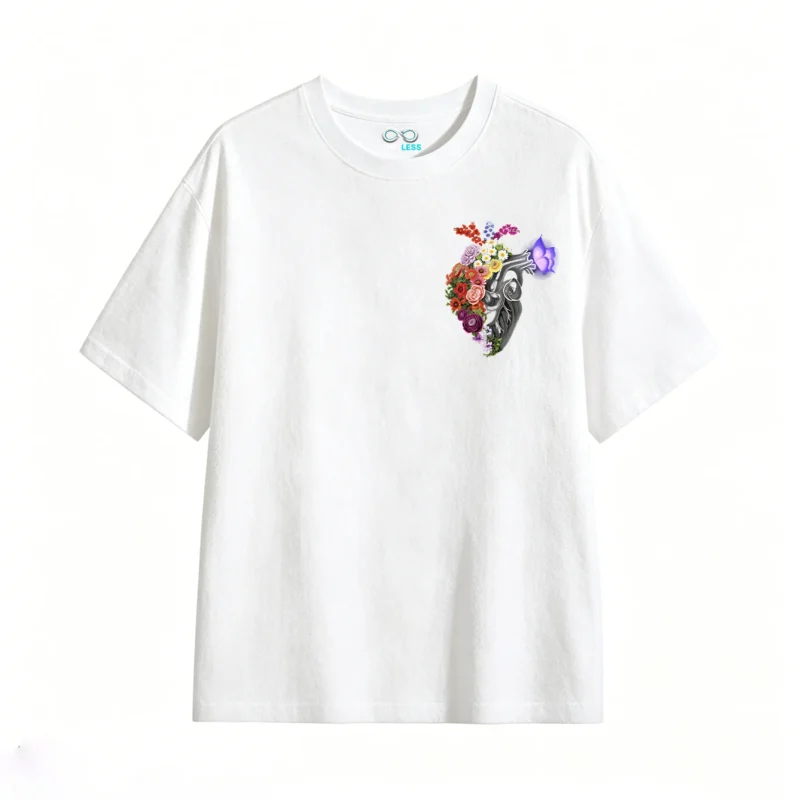 Remera Algodón Estampado Corazón Floral Diseño Artístico