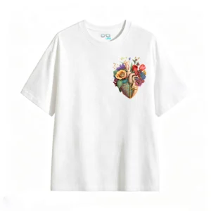 Remera Algodón Estampado Corazón Floral Arte Botánico Premium