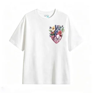 Remera Algodón Estampado Corazón Floral Arte Botánico Full