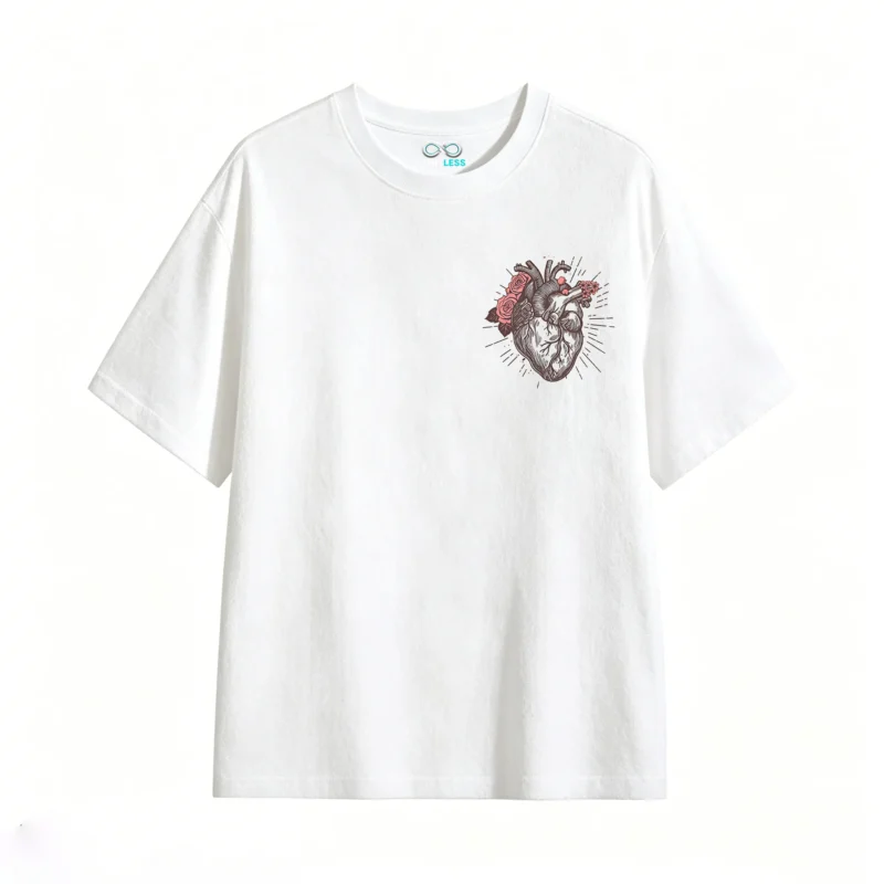 Remera Algodón Estampado Corazón Rosas Estilo Vintage Trendy