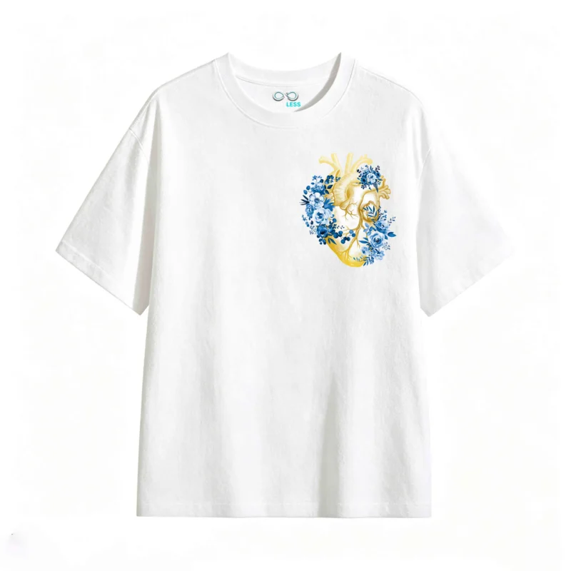 Remera Algodón Estampado Corazón Floral Diseño Artístico